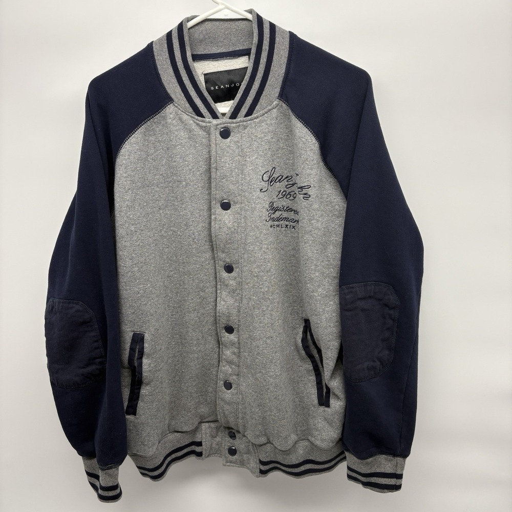Vintage Sean Jean Gray Button Varsity Bomber Jacket Fleece Lined Y2K Men XL